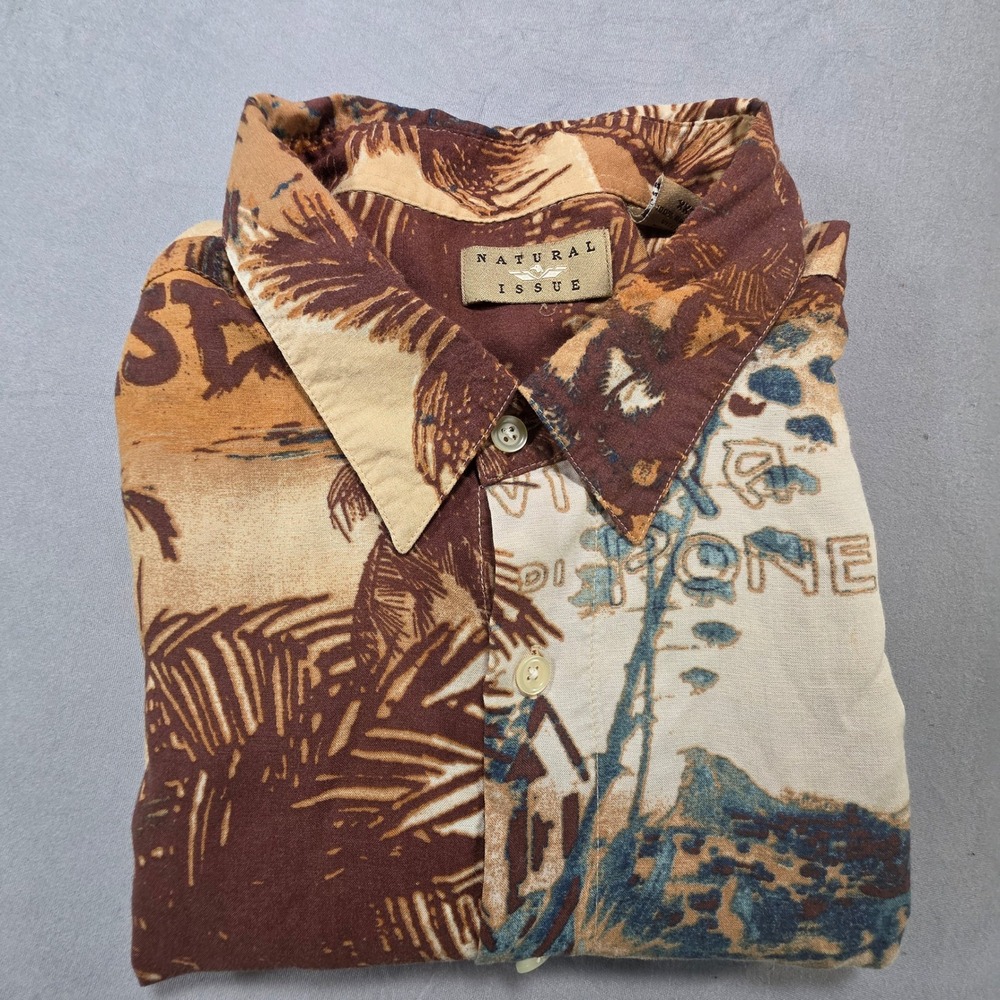 Natural Issue Mens XXL Tropical Palm Tree Grand Hotel West Rayon Button Up Shirt